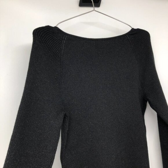 Reitmans Black flattering Diamond neck long sleeve shimmer knit sweater  L - Picture 9 of 14